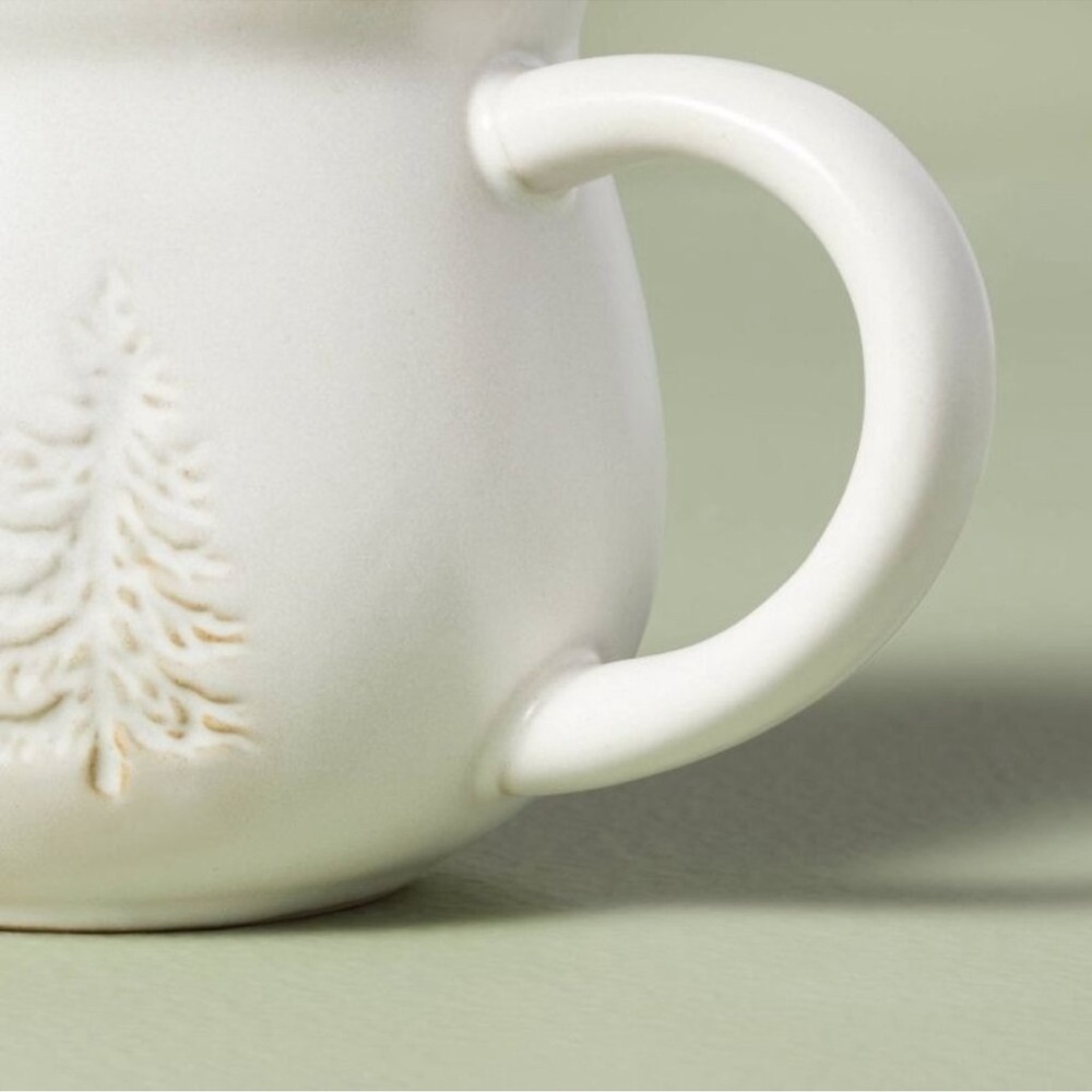 SET OF 2 Hearth & Hand 16oz Winter Pine Trees Cream Holiday Stoneware Mugs NEW - Picture 6 of 6